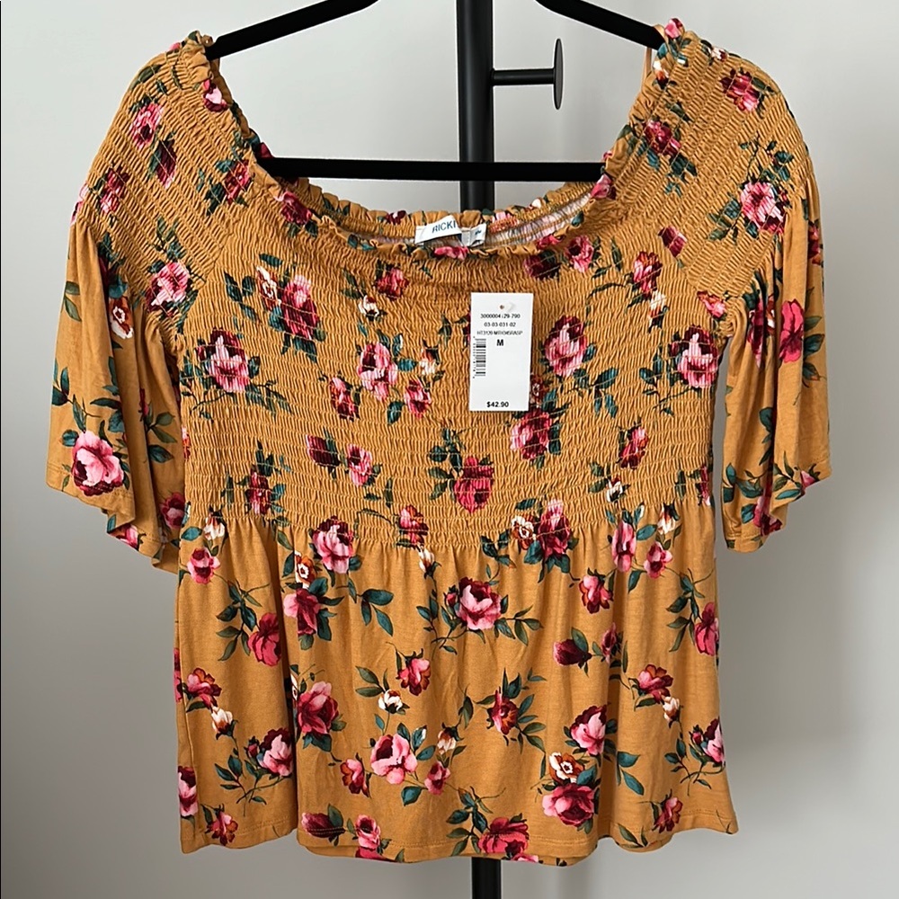 Ricki's Blouse with Flutter Sleeves and Smocked Ruffles
